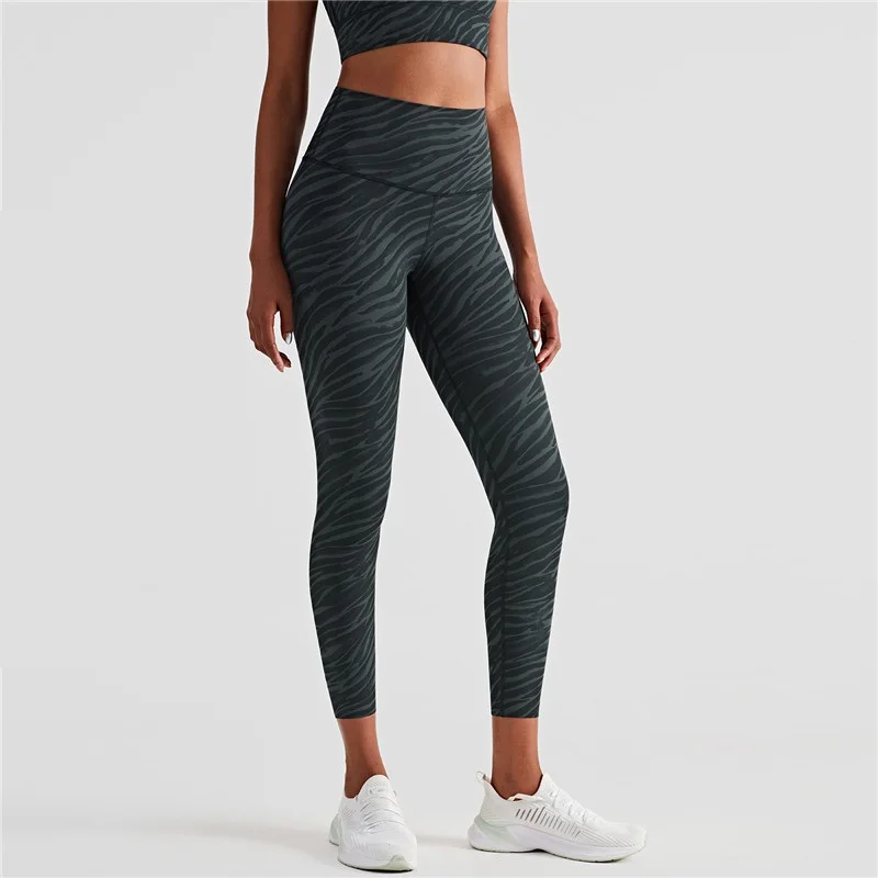 Women Fitness Sports Pants Bronzing Printing Tie-dye Seamless Foot High Waist Tights Yoga Leggings Soft Comprehensive Training