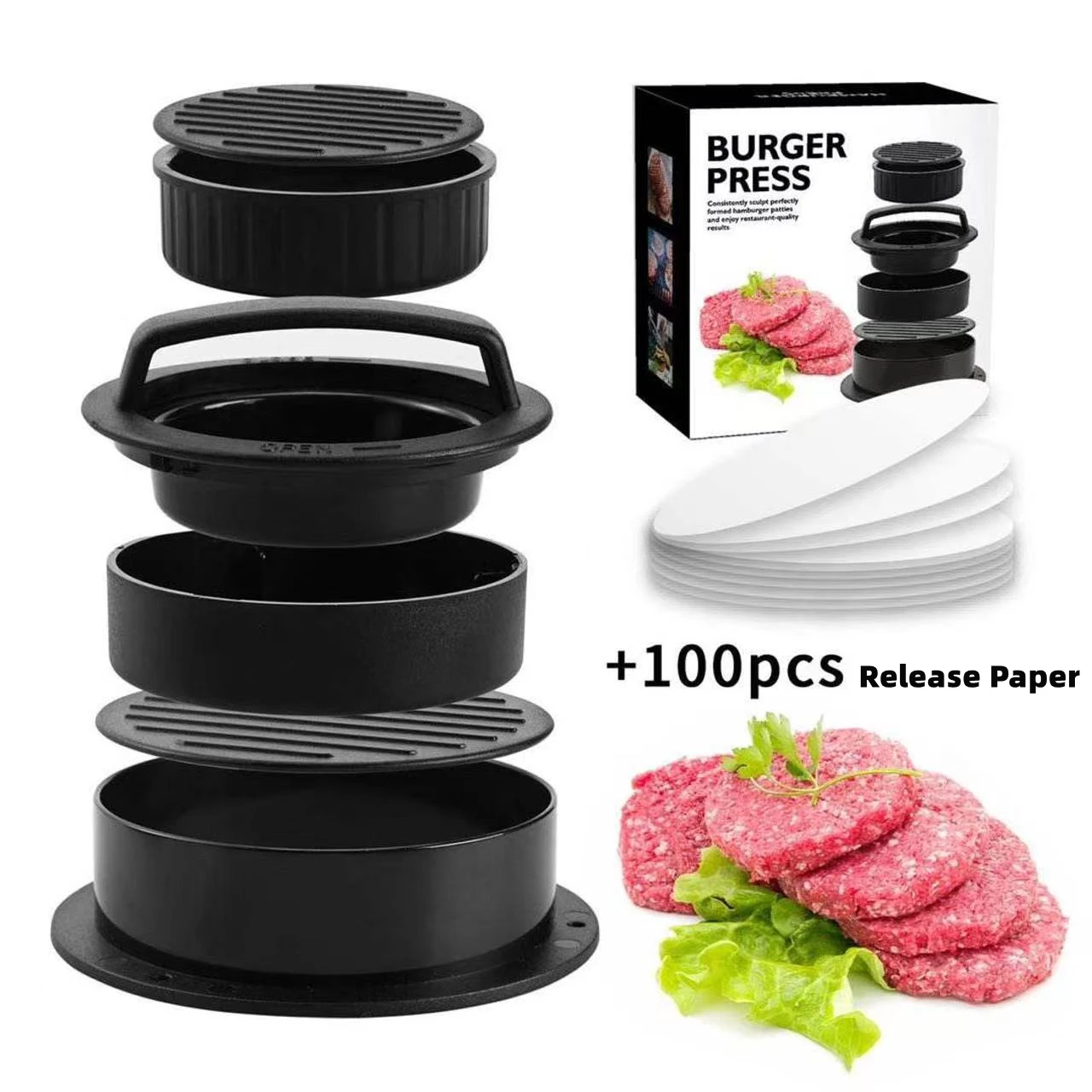 

BBQ Tools 3 in 1 Plastic non-stick Manual Stuffed Meat Mold Double Hamburger Press Patty Maker Burger Press