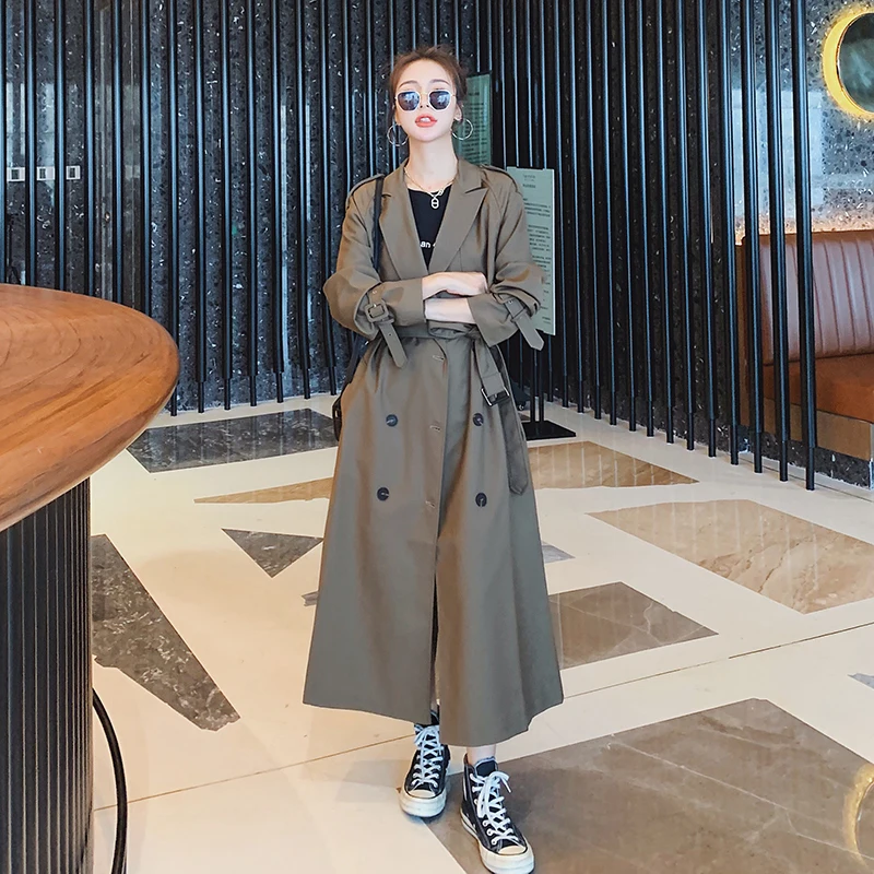 

Trench Coat Woman Spring 2022 Mid-length New Korean Over The Knee Waist Was Thinner Autumn Windbreaker Jacket Female