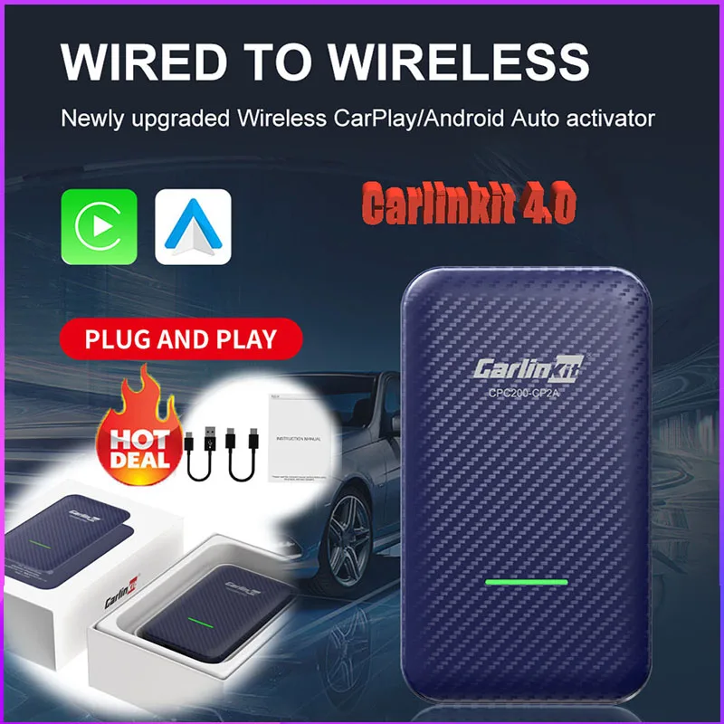 

1pc Carlinkit 4.0 for Wired to Wireless CarPlay Box Adapter Android Auto Dongle Car Multimedia Player Activator Accessories Blue