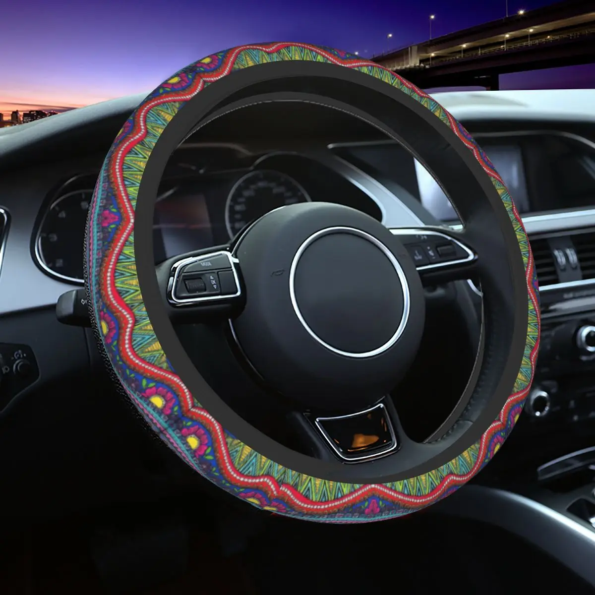 

Boho Ethnic Car Steering Wheel Cover 37-38 Anti-slip Bohemia Auto Steering Wheel Protector Auto Decoration Interior Accessories