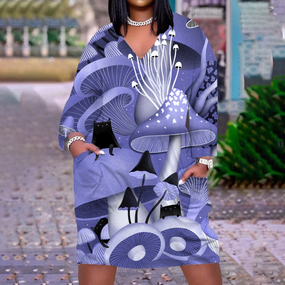 

Платье женское с длинным рукавом, V-образным вырезом и 3D-принтом