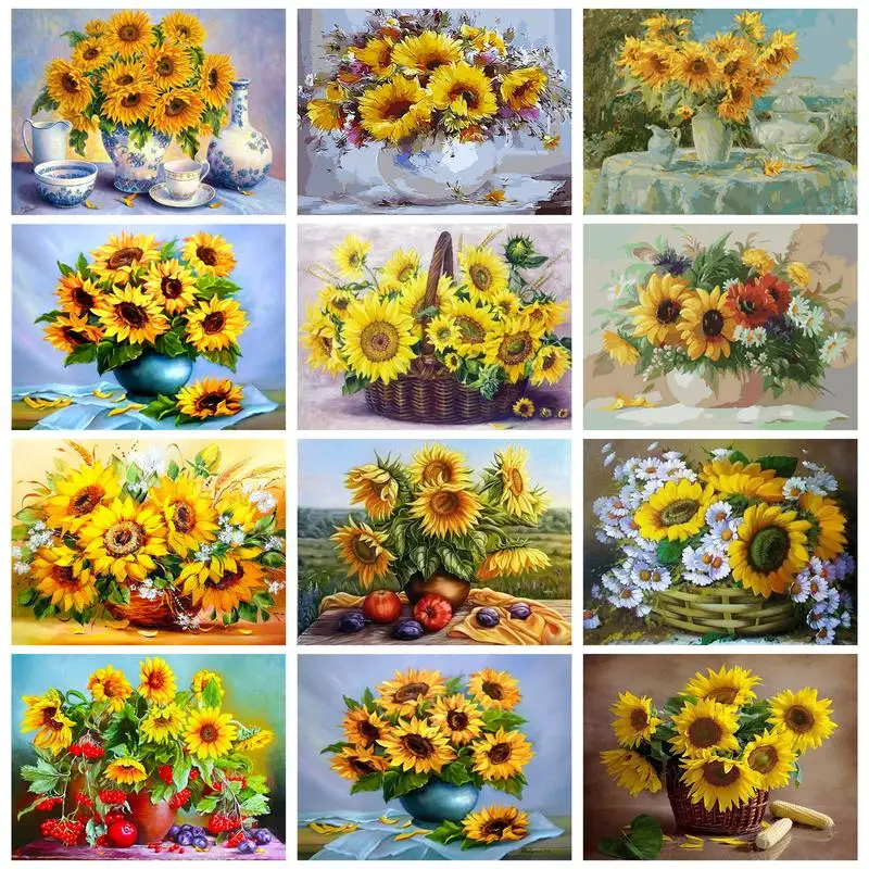 

RUOPOTY Acrylic Painting By Numbers Sunflowers Coloring On Numbers For Adults Gift Kill Time Picture Drawing Home Decors Crafts