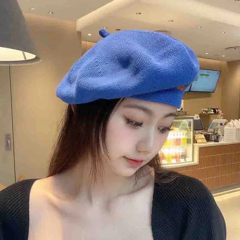 

Retro Autumn Solid Color Warm Letter British Beanie Hats Women Knitted Berets Korean Painter Caps French Art Hat