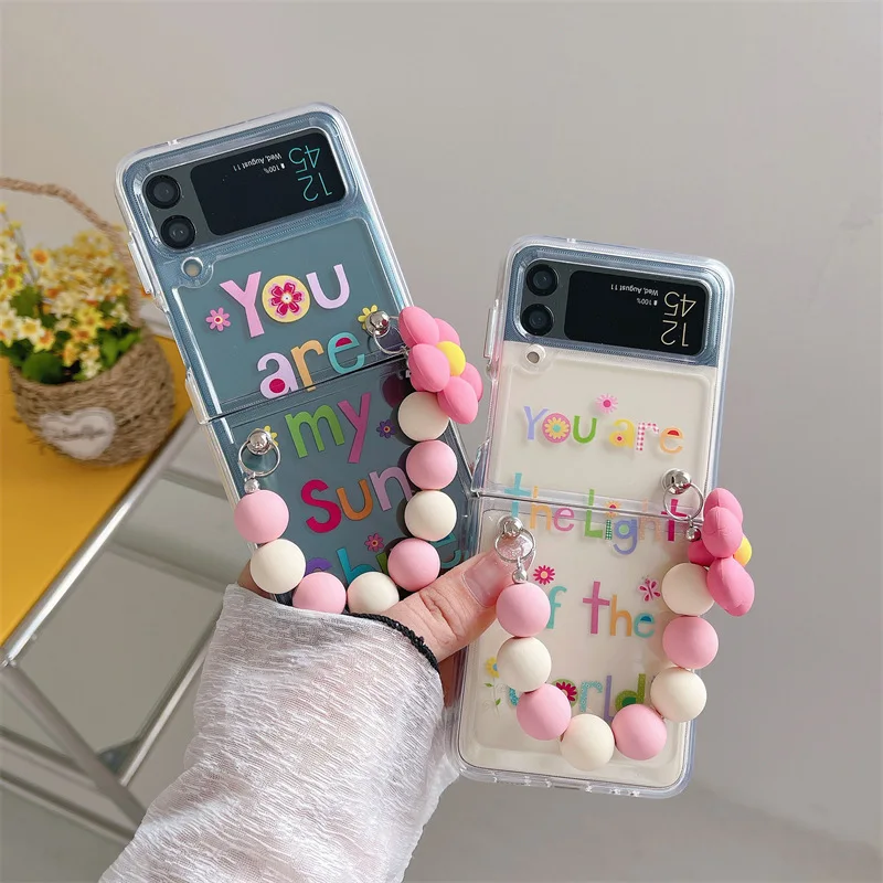 

Fashion English Letters Transparent Phone Case for Samsung Galaxy Z Flip 3 Hard PC Back Cover for ZFlip3 Cases Protective Shell