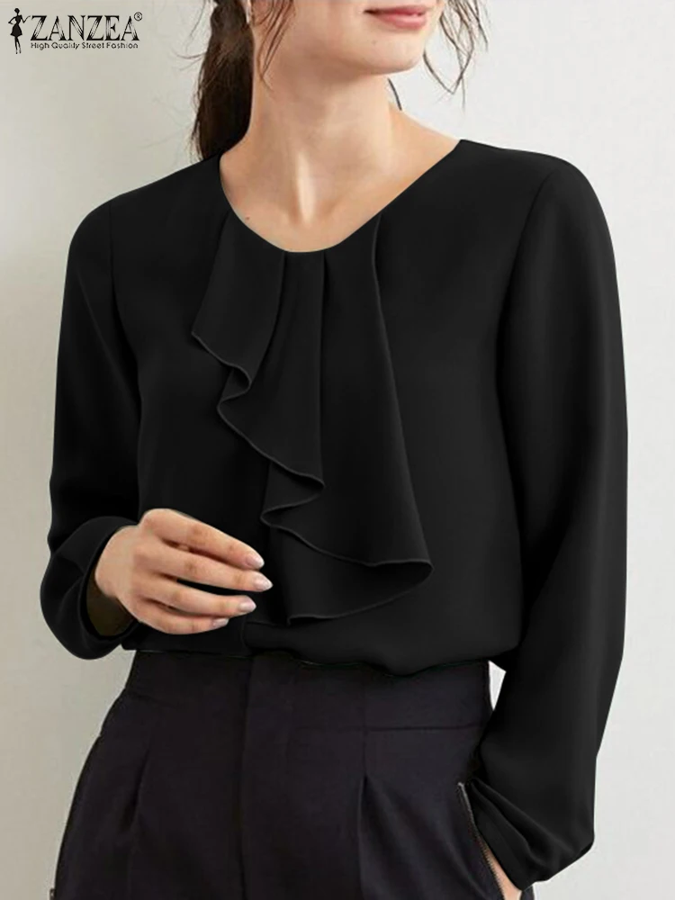 

2022 ZANZEA Spring Women Long Sleeve Ruffles Blouse Fashion Casual Elegant OL Blusas Female Tops Chemise Solid Office Work Shirt