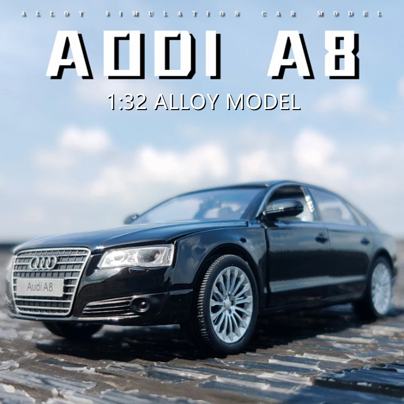 

Модель автомобиля AUDI A8 из сплава в масштабе 1:32, литая и Игрушечная модель автомобиля из металла, модель автомобиля с высокой симуляцией звук...