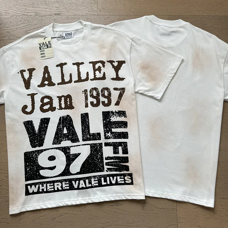 Фото VALE FOREVER Ретро-футболка унисекс с эффектом потертости VALLEY DREAMS, свободного кроя, повседневная, с крестом из страз, в винтажном стиле №5