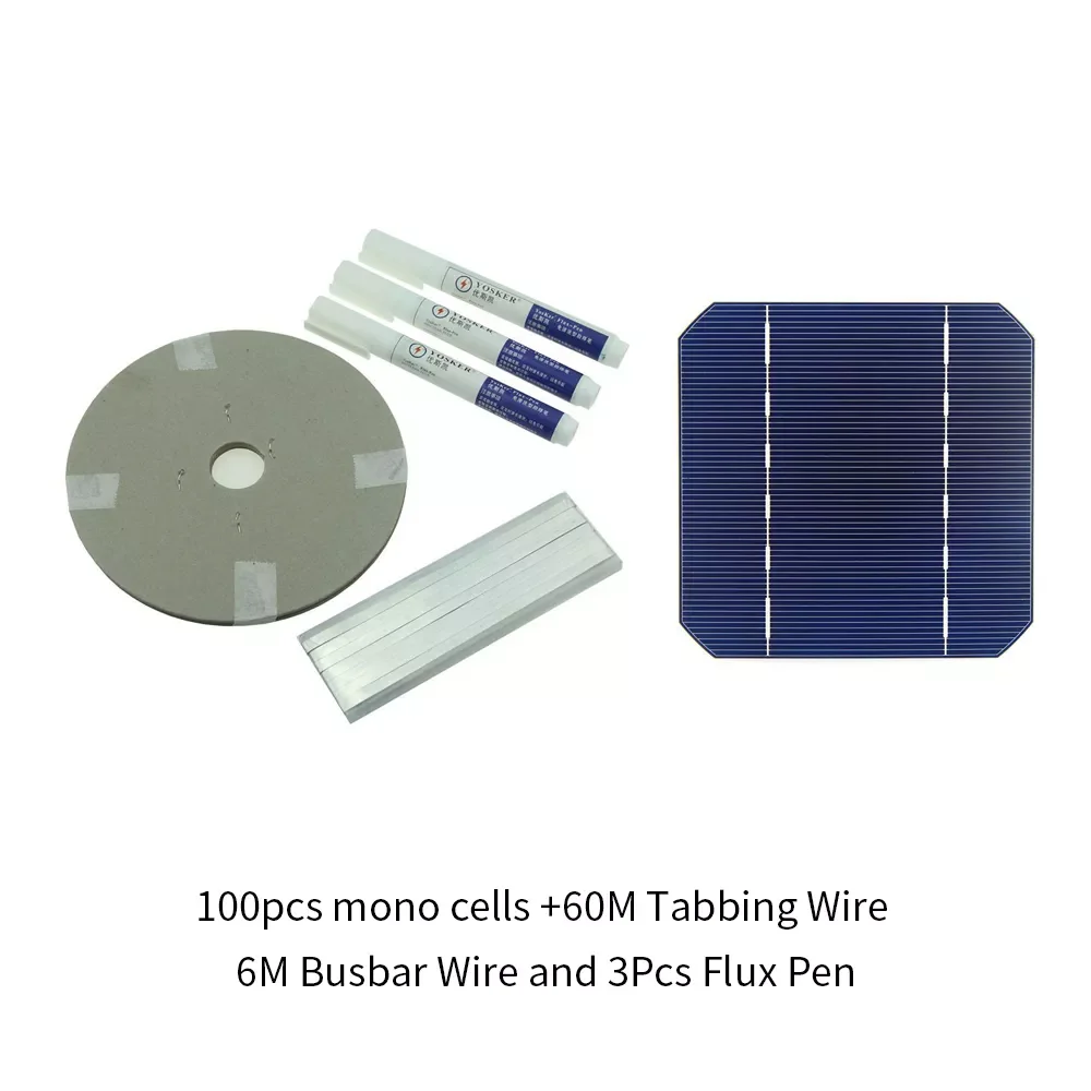 

2023New DIY Solar Panel 280W 100Pcs Monocrystall Solar Cell 5x5 With 60M Tabbing Wire 6M Busbar Wire and 3Pcs Flux Pen