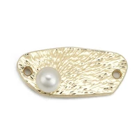 8seasons zinc based alloy acrylic connectors irregular oval alphabet style gold white imitation pearl charms 10 pcs