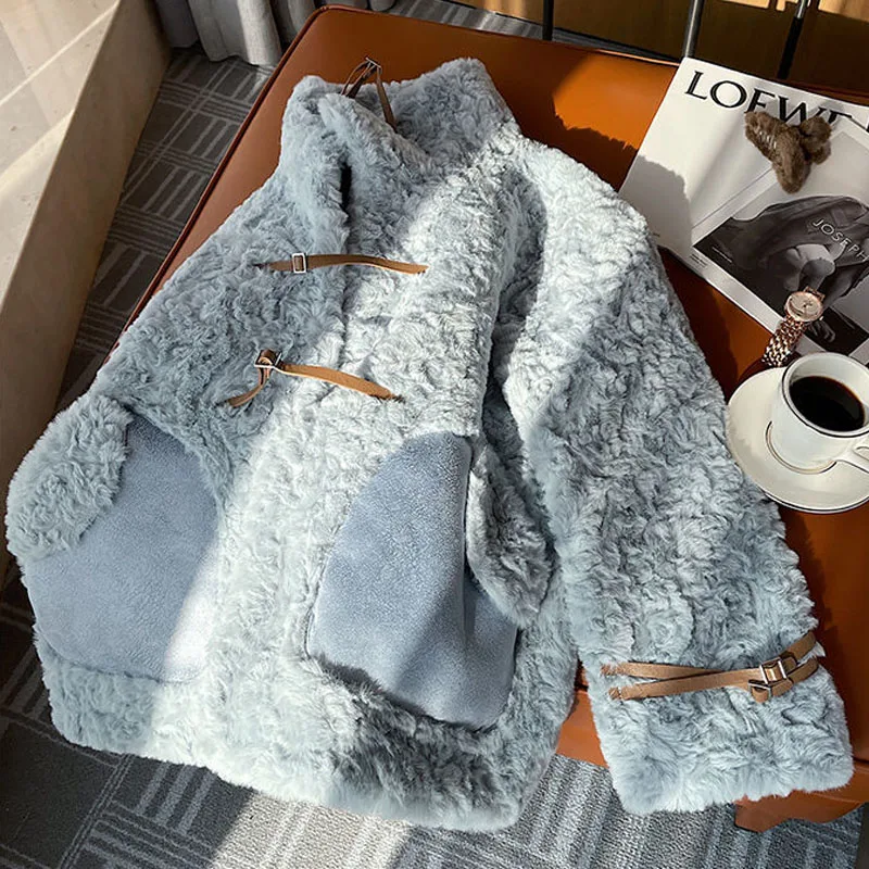 Parkas Women's Plus Size Short Fur Coats 2022 Winter New Fashion Faux Fur Cashmere Splicing Thickening Casual Warm Jackets Woman