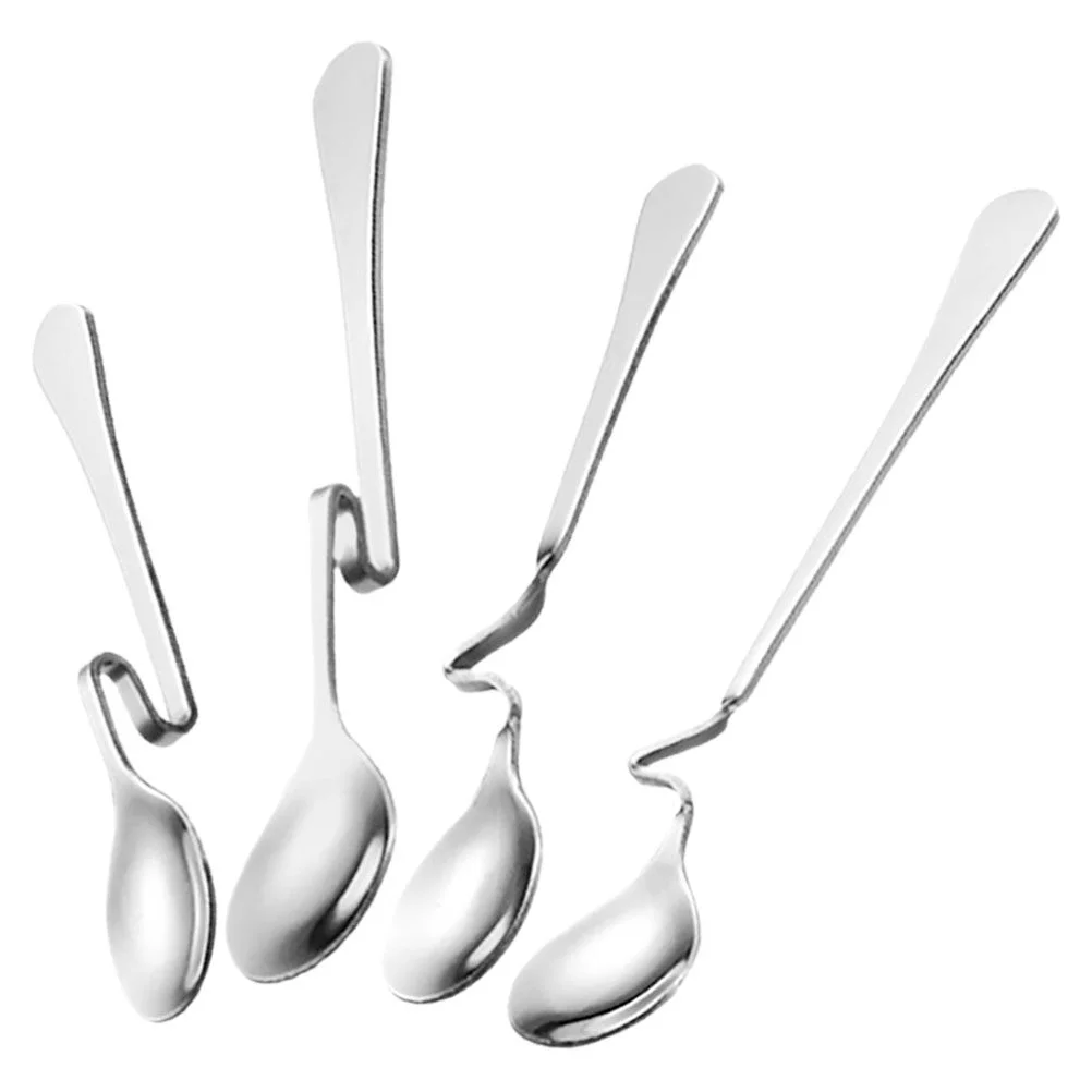 

4 Pcs Pudding Spoons Coffee Stirring Serving Stainless Steel Mixing Dessert Yogurt Honey