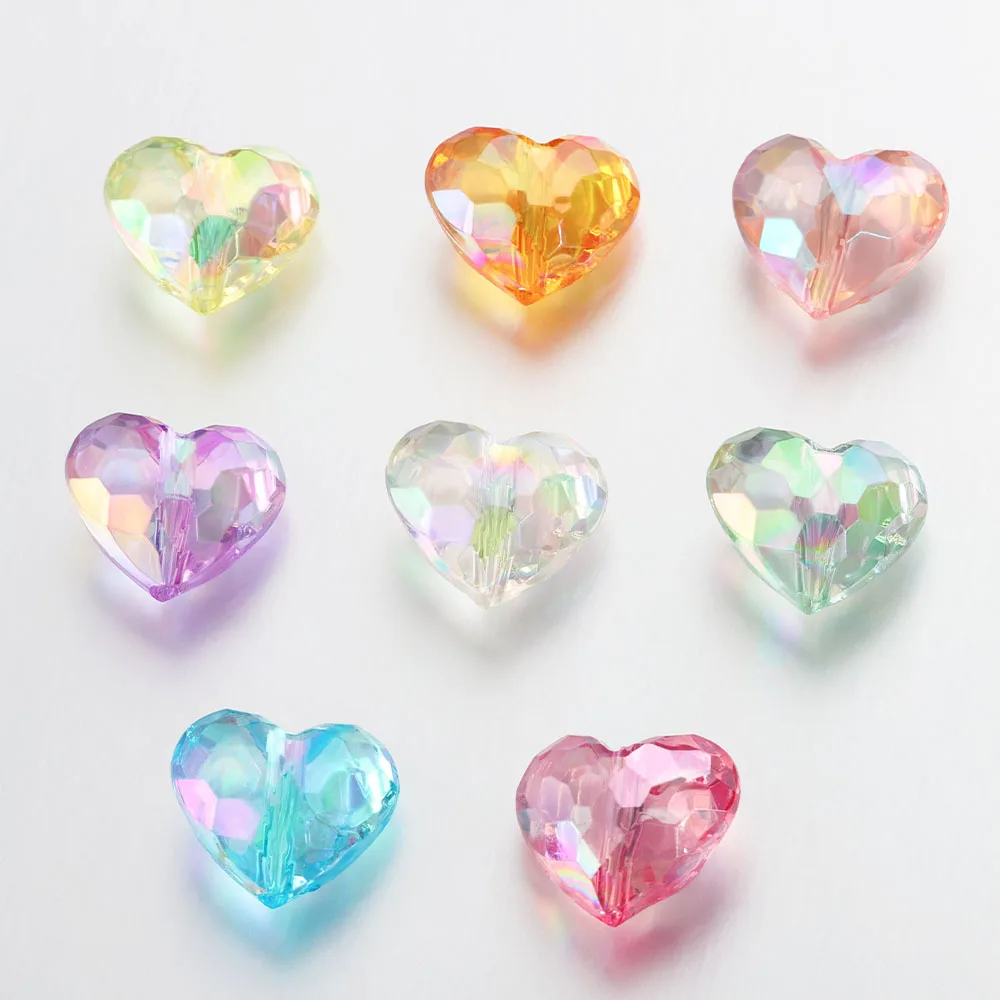 

20pcs 19x16mm Heart Crystal Acrylic Beads AB Color Loose Spacer Beads For Jewelry Making DIY Necklace Bracelet Beads Supplies