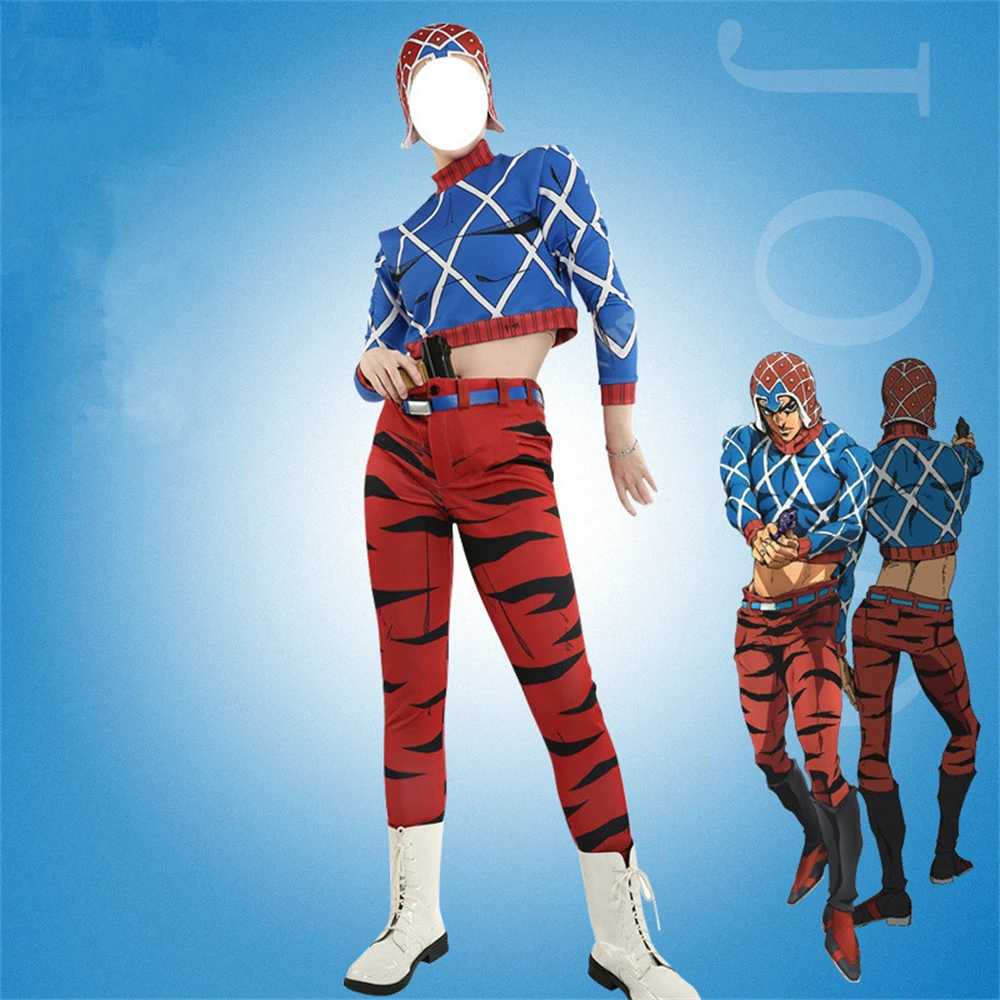 Anime JoJo's Bizarre Adventure Cosplay Costume Golden Wind Guido Mista Unisex Outfit with Hat Halloween Party Costumes Suit