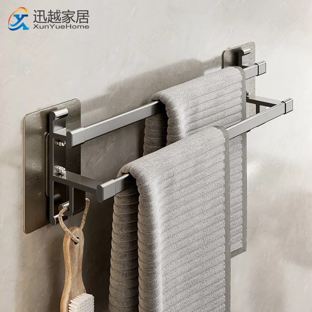 Rack Clothes Holder Gray Aluminum Double Pole Bar With Hook 