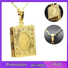 Золотистое мусульманское ожерелье с кулоном в виде книги Корана, ожерелье с фотографией, медальон, ожерелье, религиозная Исламская бижутерия