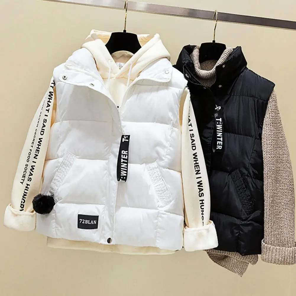 

Windproof Cold Resistant Pure Color Stand Collar Thick Loose Vest Coat Female Clothing