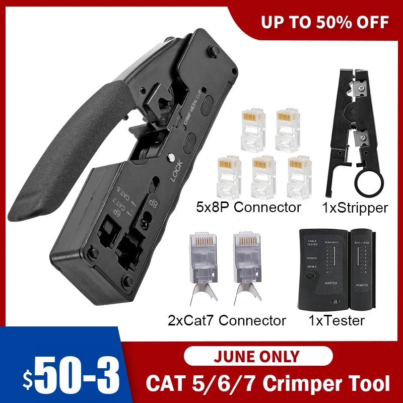 

[Cat5 Cat6 Cat7 Crimper] for RJ45 RJ12 RJ11 Network Connectors Modular Plugs Ethernet Cables EZ Crimp Tool