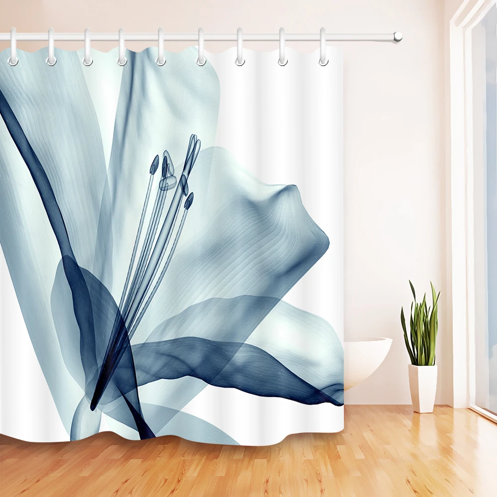 

3d Floral White Extra Long Shower Curtain Liner with Bath Mat Set Polyester Bathroom Curtains Fabric for Bathtub Decor