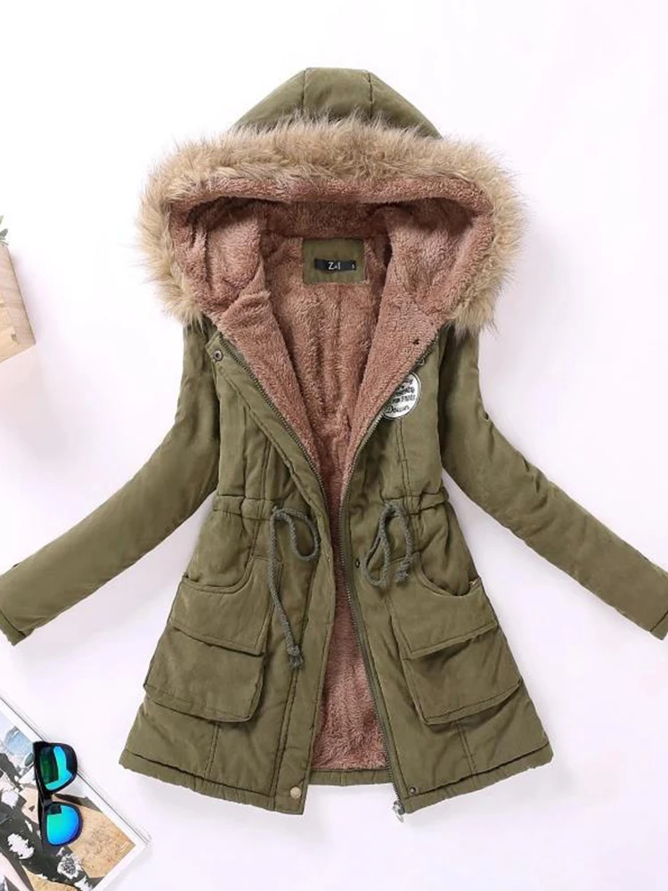 Ailegogo 2022 New Autumn Winter Women Cotton Jacket Padded Casual Slim Coat Emboridery Hooded Parkas Wadded Warm Overcoat