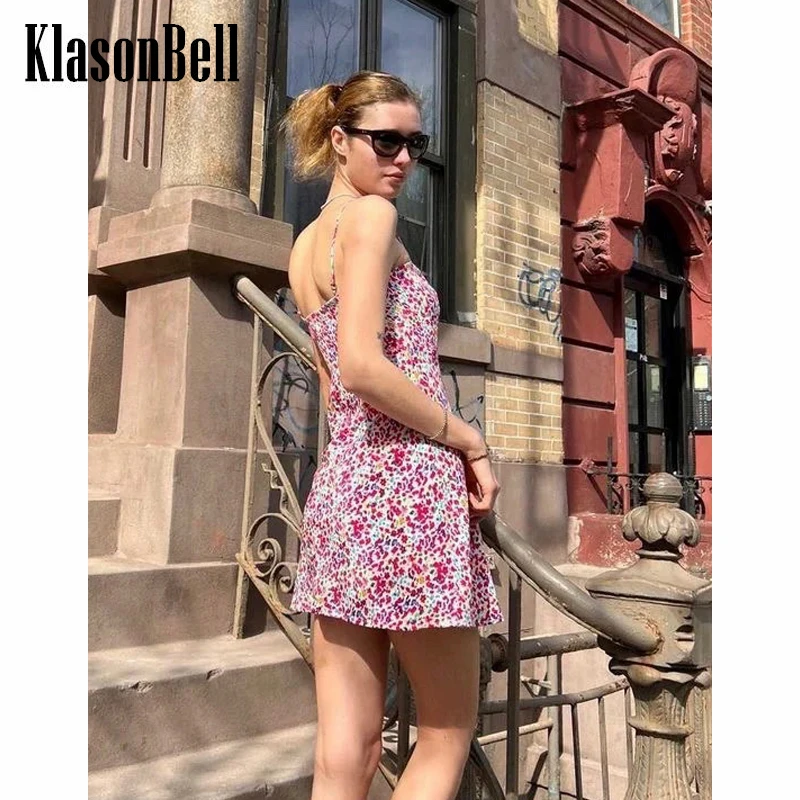 

7.23 KlasonBell Vintage Elegant Print Silk Suspender Holiday Dress Women
