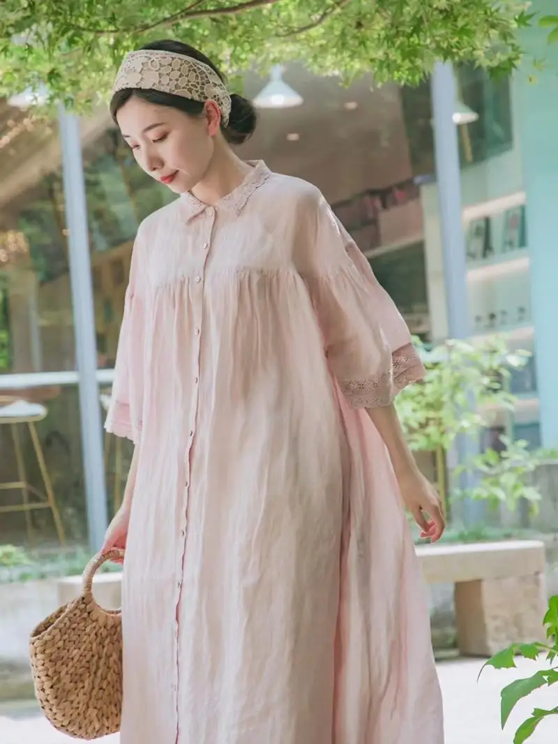 

Летние женские Ультра свободные фотообои в японском стиле милые кружевные лоскутные удобные стираемые водой тонкие крутые платья-рубашки ...