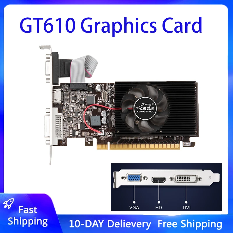 

Видеокарта GT610 810 МГц DDR3 1 ГБ, игровая видеокарта HD VGA DVI, сменный интерфейс, аксессуары для настольных игр