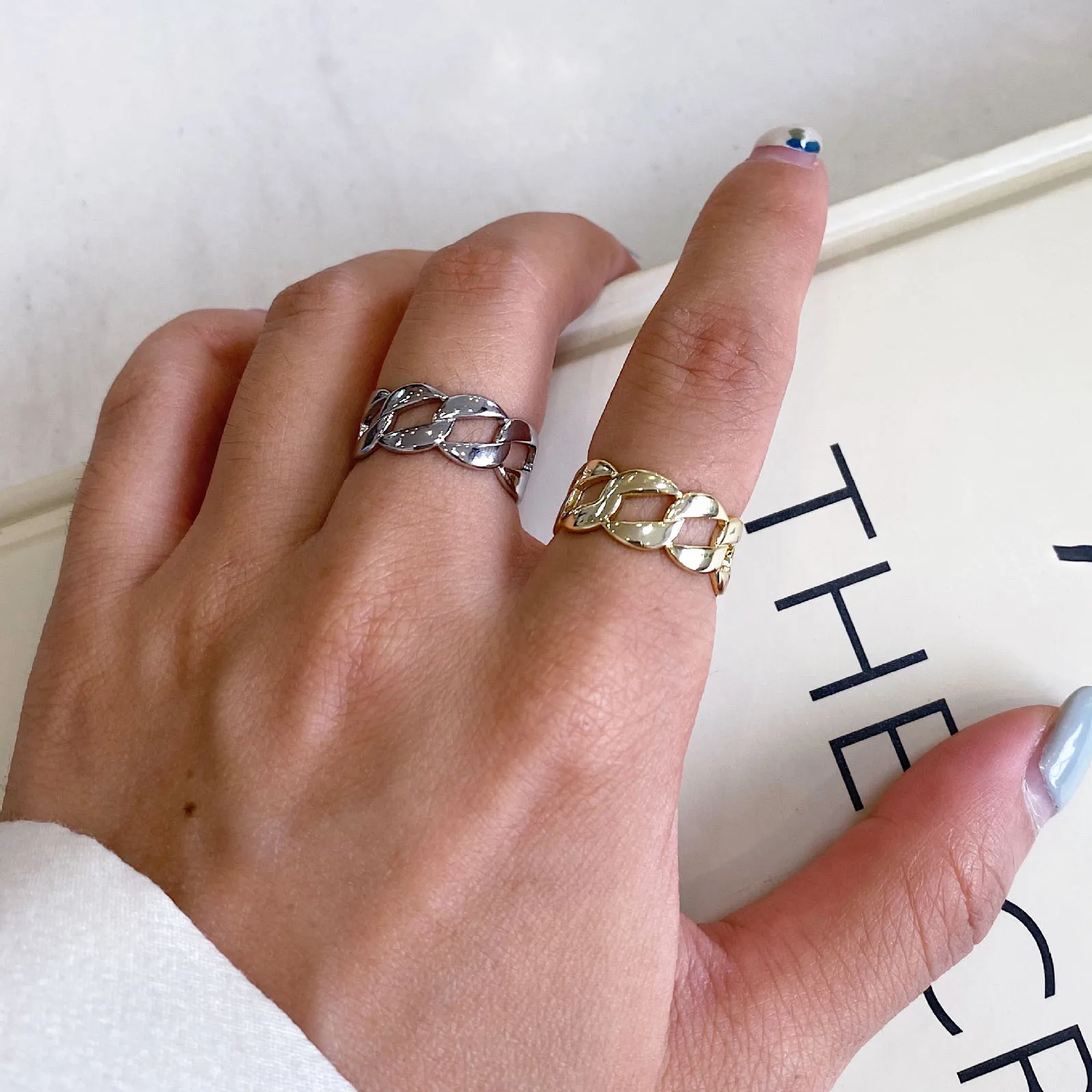 

New Vintage Gold Silver Color Open Stainless Chain Rings For Women Men Korea Japan Style Charms Fashion Jewelry Gift