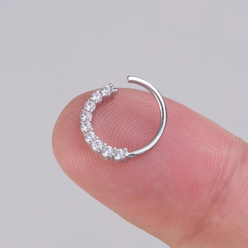 

1PC Crystal Hoop Nose Ring Copper Real Septum Piercing Earrings Ear Cartilage Tragus Helix Nostril Eyebrow Ring Body Jewelry 20G
