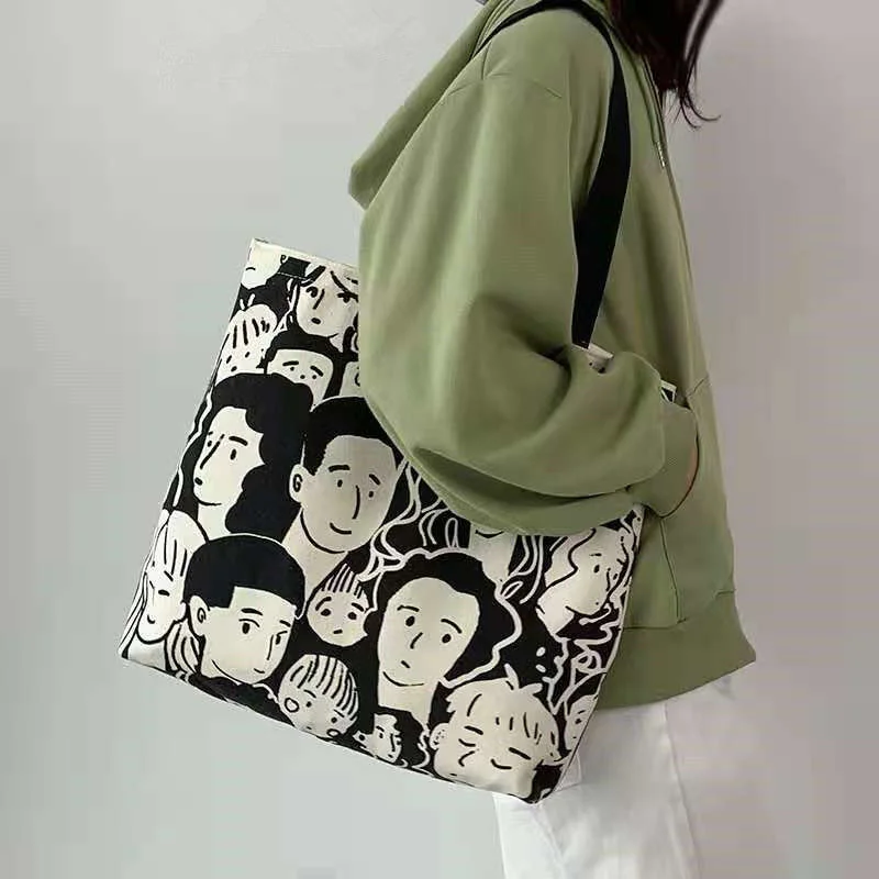 

Холщовая Сумка на плечо для женщин, вместительные дамские сумочки, мешок для покупок из хлопчатобумажной ткани с принтом, складная сумка-то...