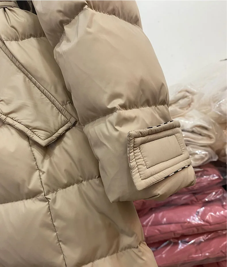 New Fashion Women's Winter Parkas Duck Down Coat Maxi Long Jacket Outerwear with a Hood Windbreaker for Female Khaki Black XL