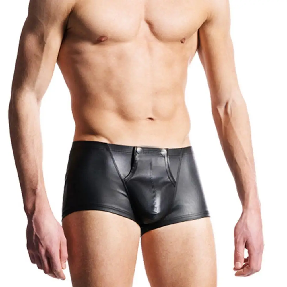 

Sexy Open Bulge Pouch Men's Boxers Underwear Faux Leather Shorts Underpants
