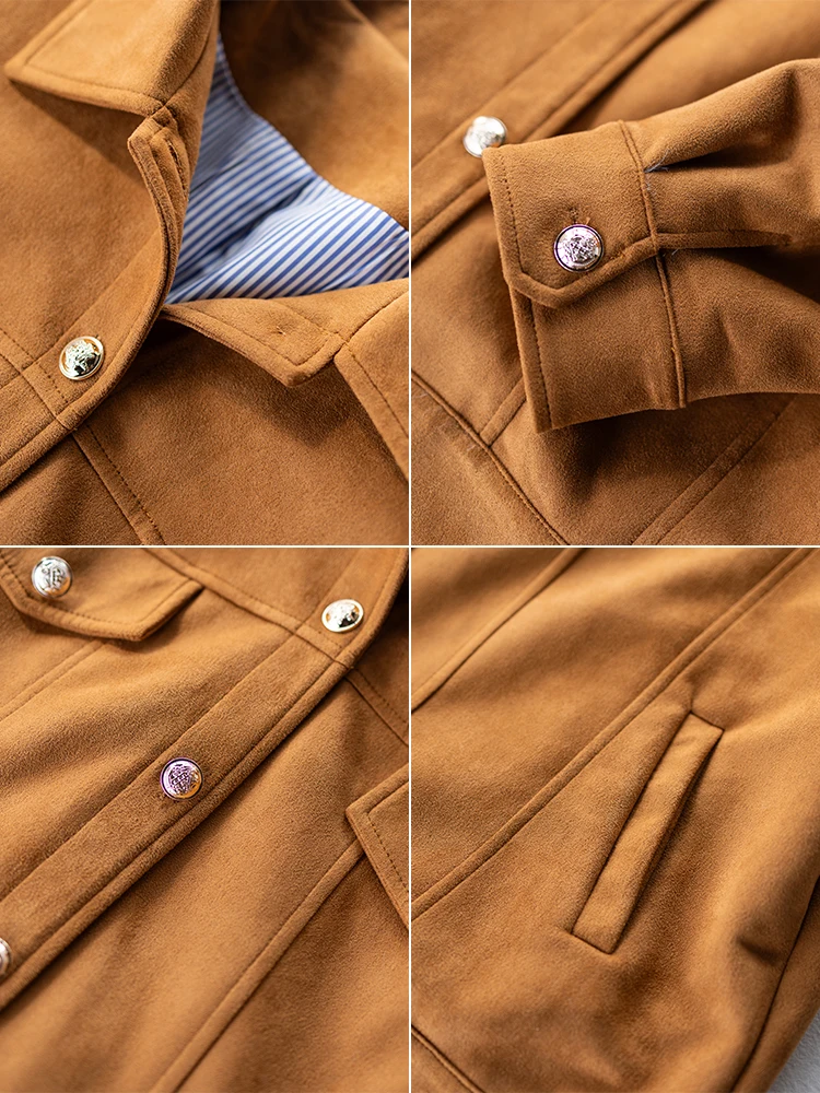 Коричневая замшевая короткая верхняя одежда Maillard для женщин осень 2023 новая