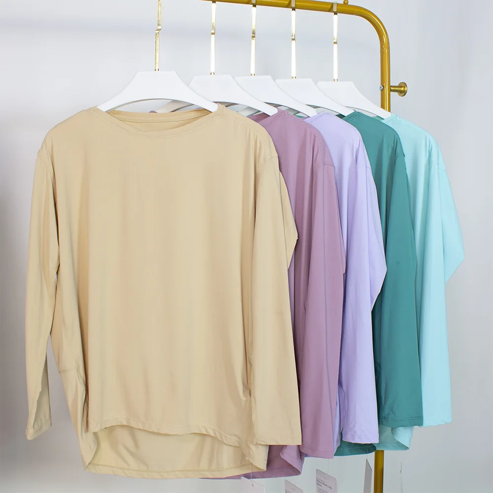 

With Logo lu2023 Women's Loose Yoga Fitness Elastic Long Sleeve Open Navel Top Body Sports T-shirt Sweatshirt