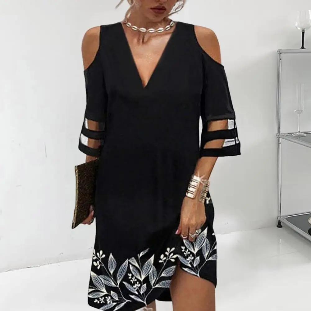 

Stylish Holiday Dress Half Sleeve 3D Cutting Beach Dress Sweet Floral Pattern Party Holiday Dress