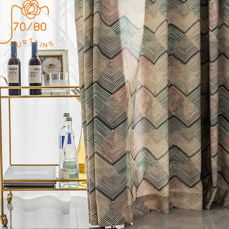 New Texture Polyester-cotton Printed Curtains for Living Room and Bedroom Custom Finished Home Decoration