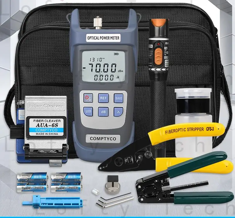 FTTH Fiber Optic Tool Kit with Fiber Optica Power Meter and 10mW Visual Fault Locator AUA -6S Fiber Cleaver FTTH CFS-3 Stripper