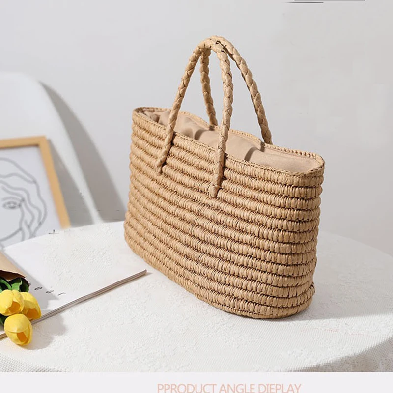 Large Size Girls Casual Tote Bag Fashion Summer Holiday Straw Beach Handbags Trendy Shoulder Sea Bag For Female