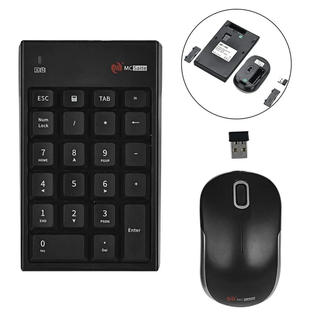 

2.4GHz Wireless Keyboard Mouse Set 1200DPI Optical Mouse & Wireless 22-key Numeric Keyboard