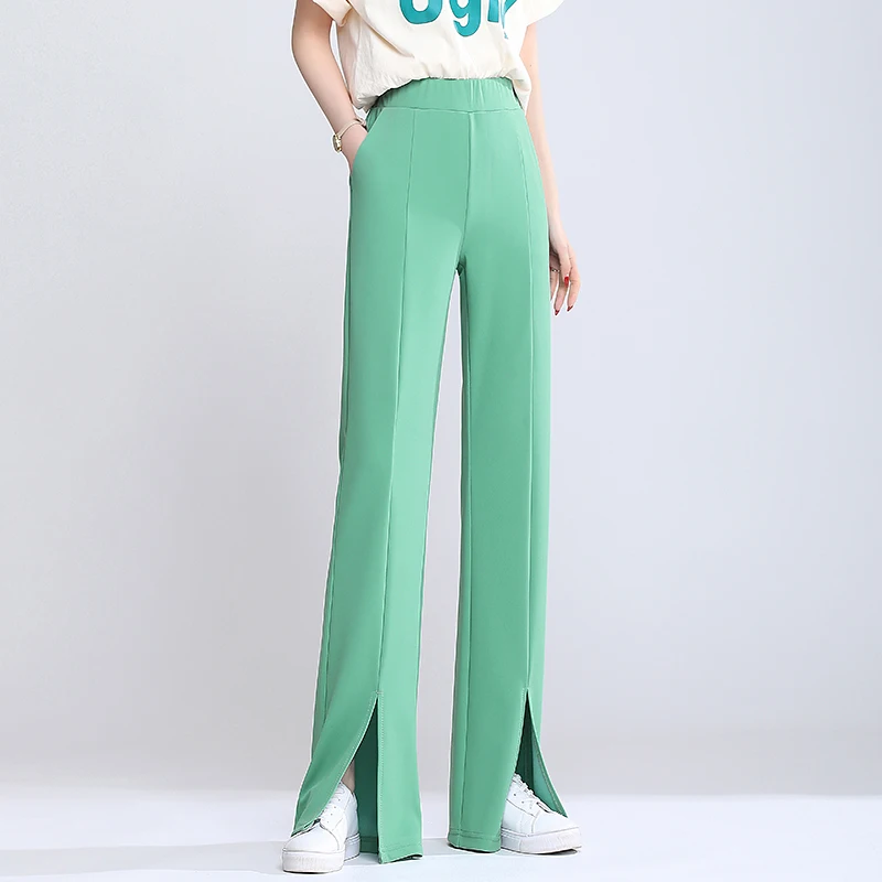 

Женские брюки в офисном стиле, эластичные свободные прямые брюки с высокой талией, длинные брюки с широкими штанинами, Женский однотонный Блейзер, брюки