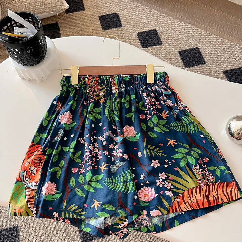 Jungle Blue Tiger Pajamas Summer Cotton Silk Thin Pajama Large Size Sleepwear Senior Sense Women's Short-sleeved Home Wear