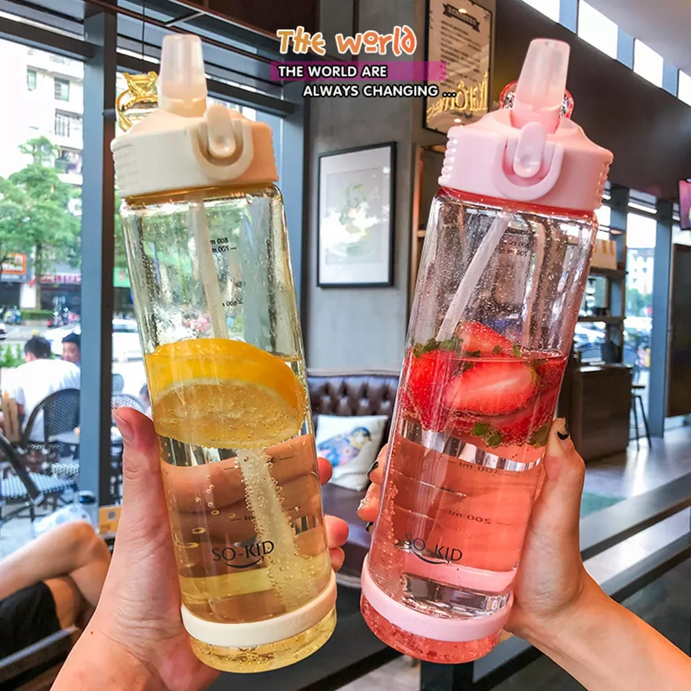 

NEW2022 Water Cup Drinking Bottle with Straw Lid Boys and Girls Water Bottles for School Outdoor Drinking Bottle 500/700/800ml