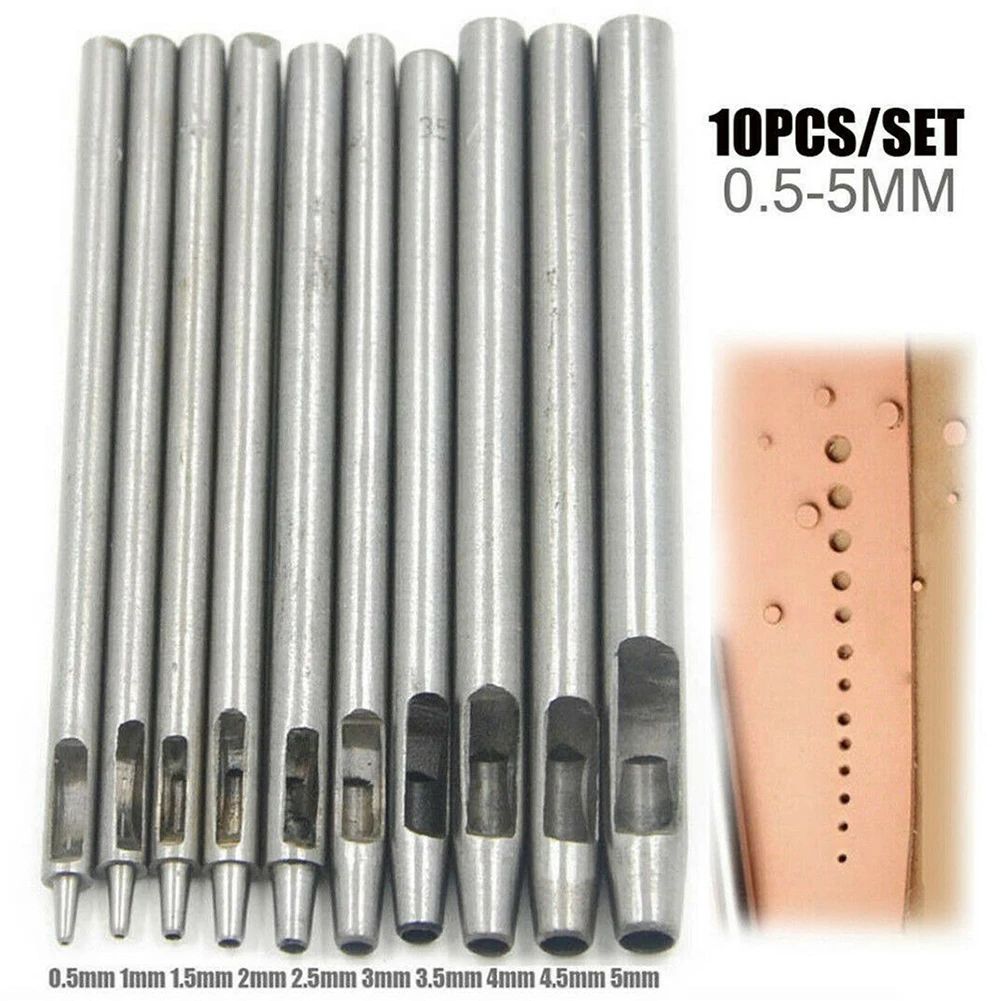 

10Pcs Heavy Duty Leather Hollow Hole Punch Set DIY Handicrafts Craft Sewing Tool For Needlework 0.5/1/1.5/2/2.5/3/3.5/4/4.5/5mm