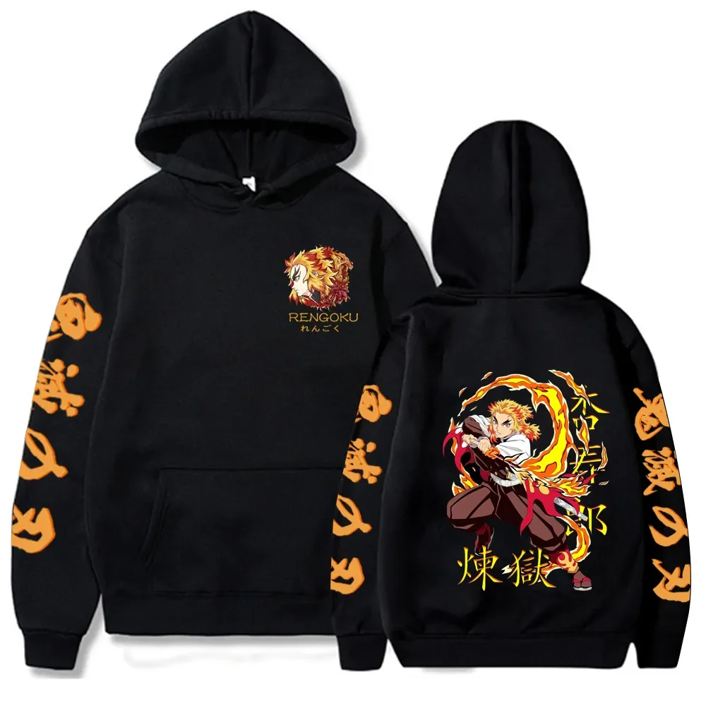 

Anime Hoodies Demon Slayer Hoodie Men Women Kyojuro Rengoku Hooded Sweatshirts Harajuku Streetwear Men's Clothing