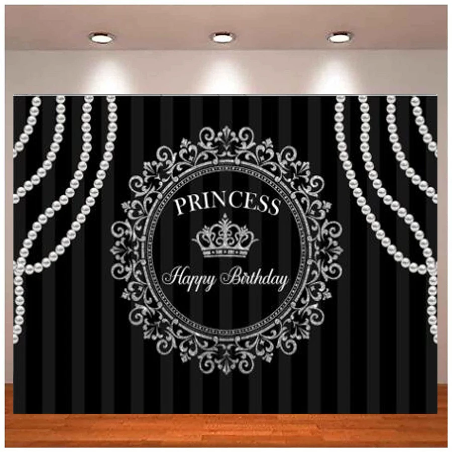 

Photography Backdrop Girl Newborn Princess Background For Photo Studio Photocall Black Happy Birthday Party Decoration Banner
