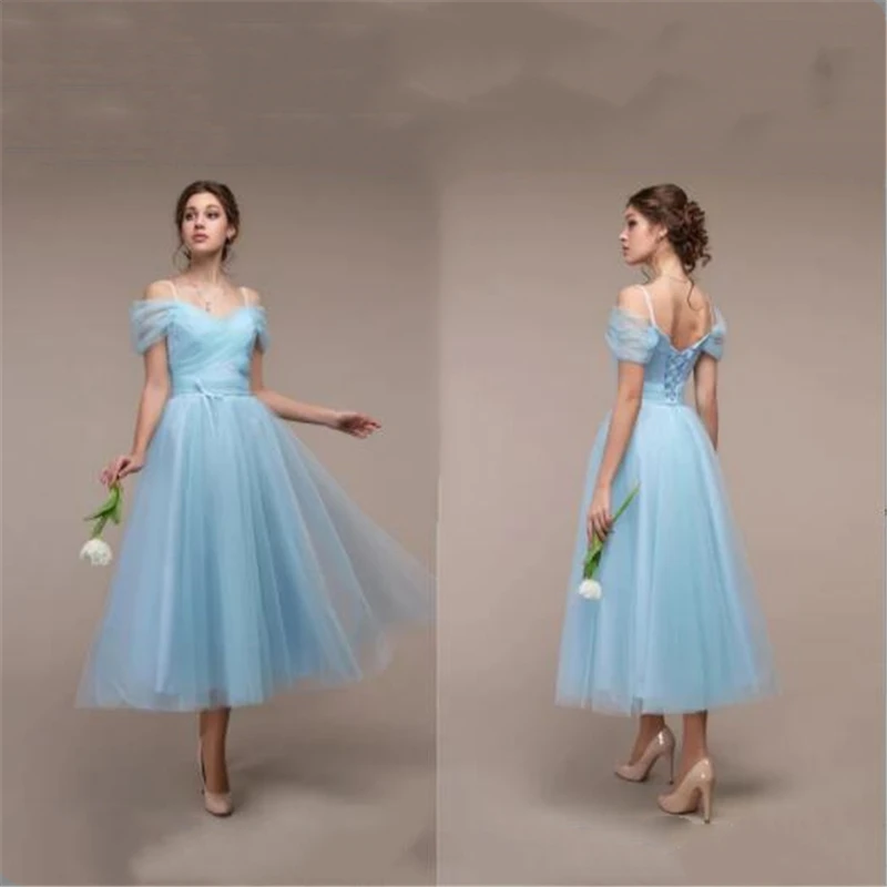 

New light blue gauze dresses Sexy condole strap strap temperament dress Wedding bridesmaid dress