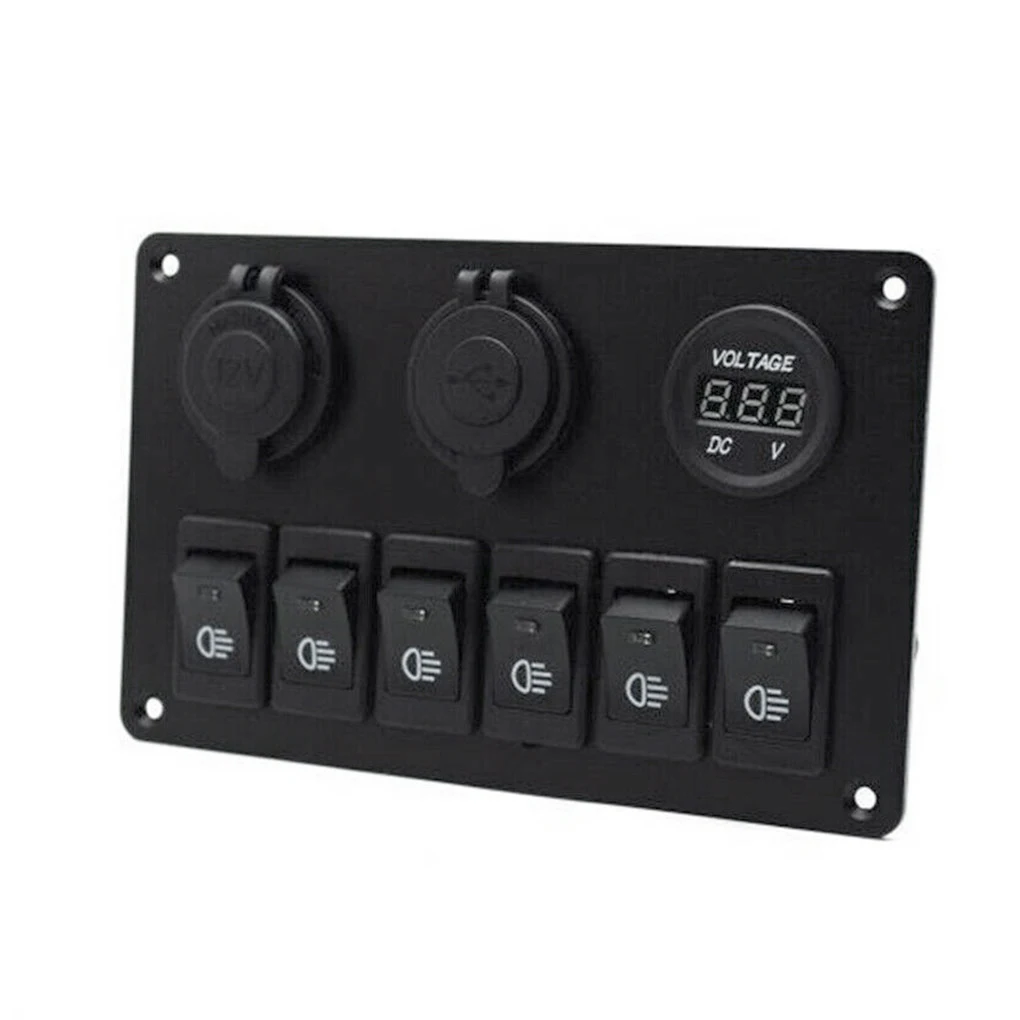 

Digital Voltmeter Dual USB Port 12V Outlet Combination Waterproof for Car Marine Ship LED Toggle Rocker Switch Panel