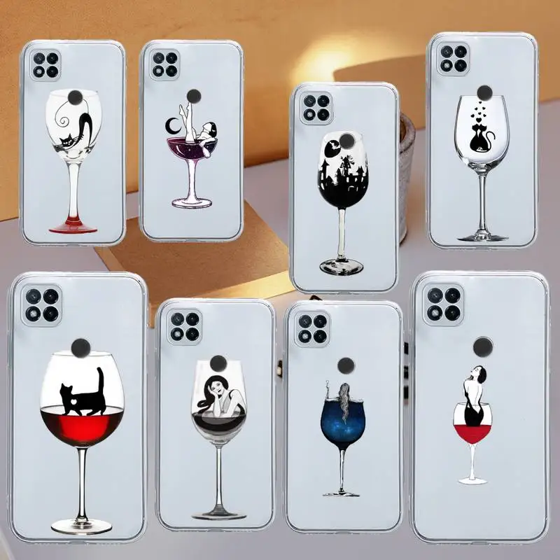 

Red wine glass coffee cat Phone Case Transparent for Xiaomi redmi note x f poco 10 11 9 7 8 3 i t s pro cover shell coque