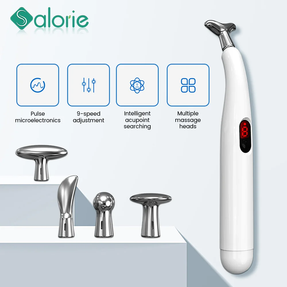 

Electric Pulse Acupuncture Pen Trigger Point Massager Electronic Meridian Energy Stick Therapy Pain Relief 5 Heads Massage Pen