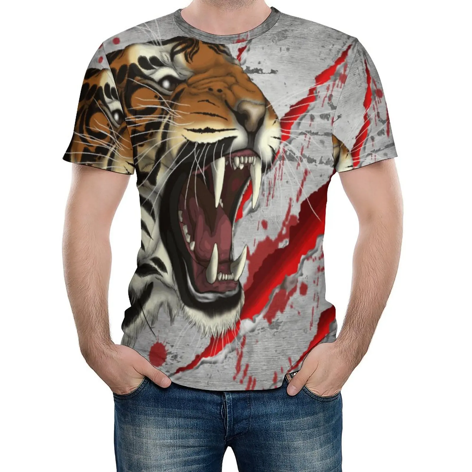 

2022 Summer Fierce Tige Animal 3d Print Men's T Shirt Summer Loose Round Neck Short Sleeve Plus Size Men's Breathable Street Top